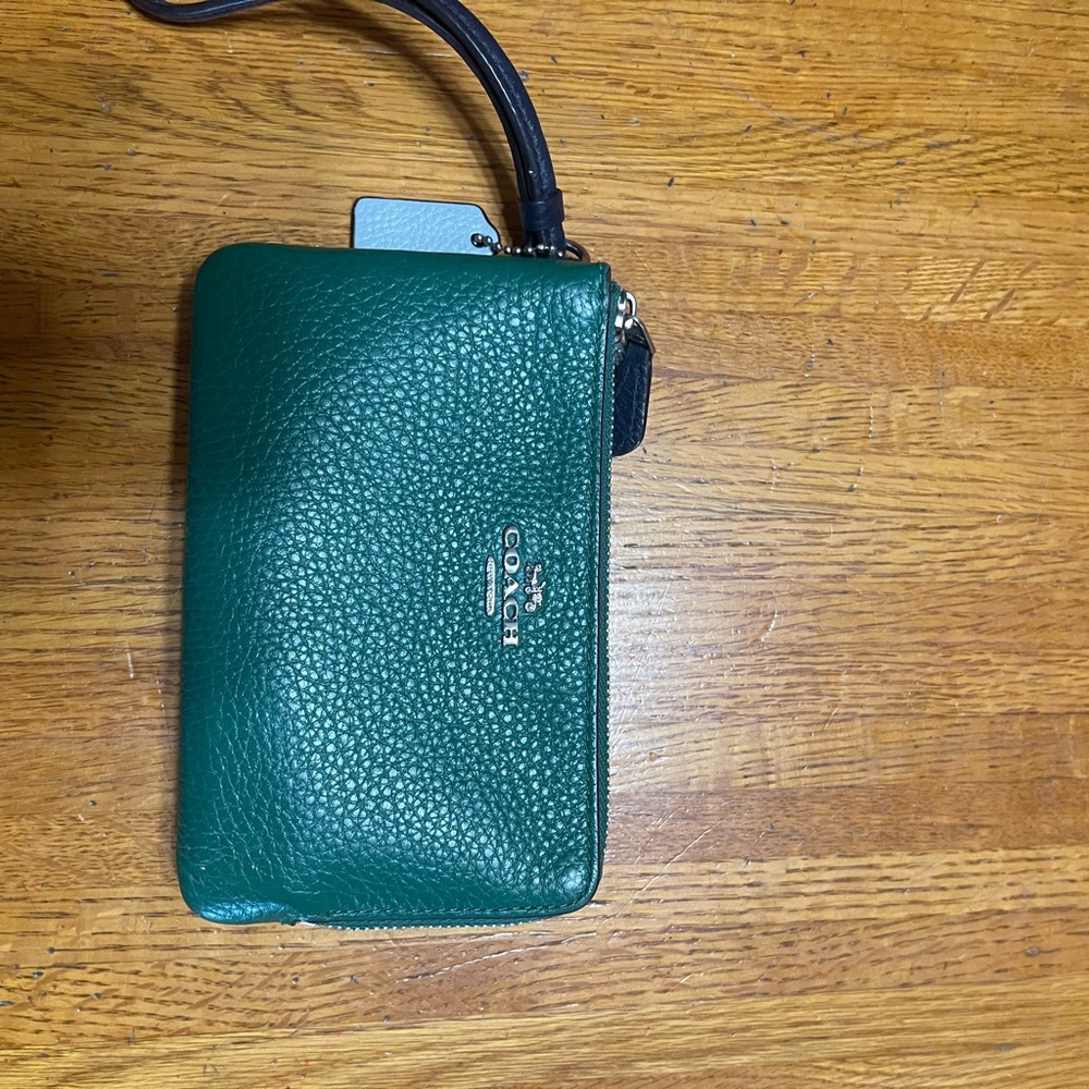 Coach Teal and Green Pebbled Wristlet